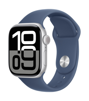 Apple Watch Series 10 42mm Silver Aluminium Case with  Rubber Sport Band (M/L) - Denim