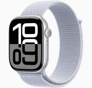 Apple Watch Series 10 46mm Silver Aluminium Case with Textile Sport Loop (Adjustable Size) - Blue Cloud