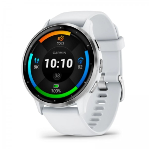 Garmin Venu® 3 45mm Silver Stainless Steel/Whitestone Case with Silicone Band - White