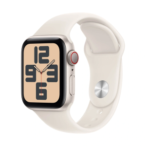 Apple Watch SE (2024) 40mm Starlight Aluminum Case with  Rubber Sport Band (M/L) – Starlight