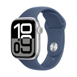 Apple Watch Series 10 46mm Silver Aluminum Case with Rubber Sport Band (M/L) - Denim