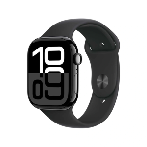 Apple Watch Series 10 42mm Jet Black Aluminum Case with Rubber Sport Band (S/M) – Black