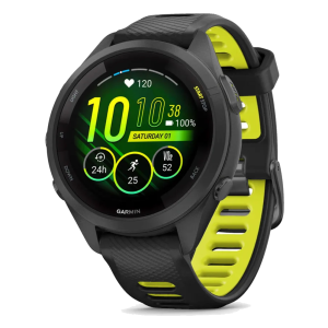Garmin Forerunner® 265S 42mm Lunette noire avec bracelet en silicone noir/jaune amplificateur