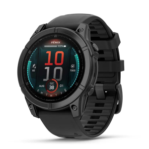 Garmin fēnix® E AMOLED 47mm Boîtier en acier gris ardoise avec bracelet en silicone noir