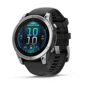 Garmin fēnix® E AMOLED 47mm Boîtier en acier inoxydable avec bracelet en silicone noir