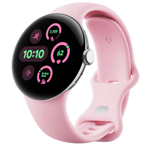 Google Pixel Watch 3 41mm Boîtier argenté poli avec bracelet sport - Quartz rose
