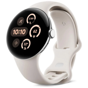 Google Pixel Watch 3 Boîtier argenté poli 45 mm avec bracelet sport - Porcelaine