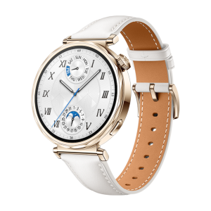 Huawei WATCH GT 5 41mm Boîtier en acier inoxydable avec bracelet en cuir composite - Blanc
